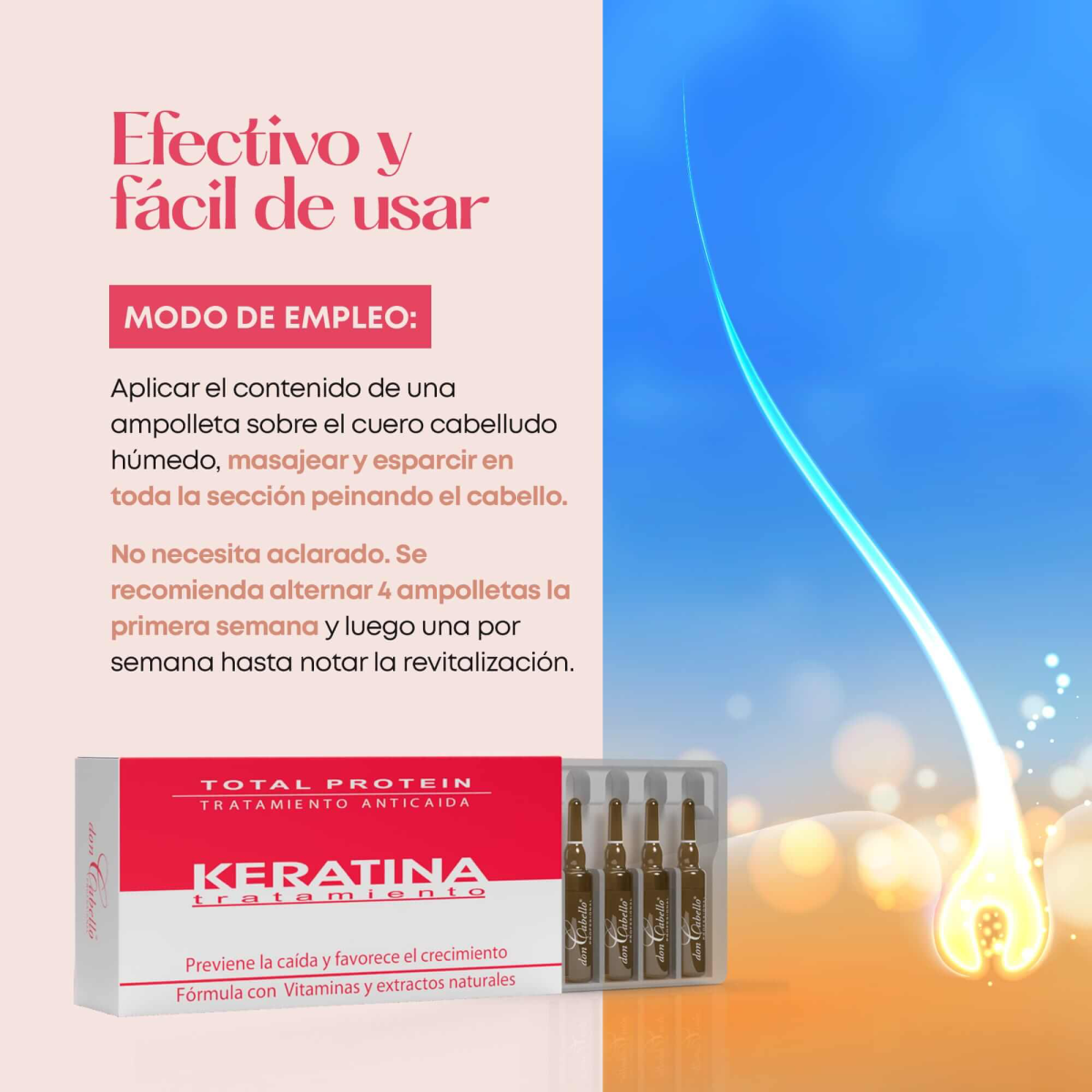 Ampollas Don Cabello Tratamiento Anticaída Con Keratina Capilares – 12 Ampollas X 10 Ml - Imagen 2