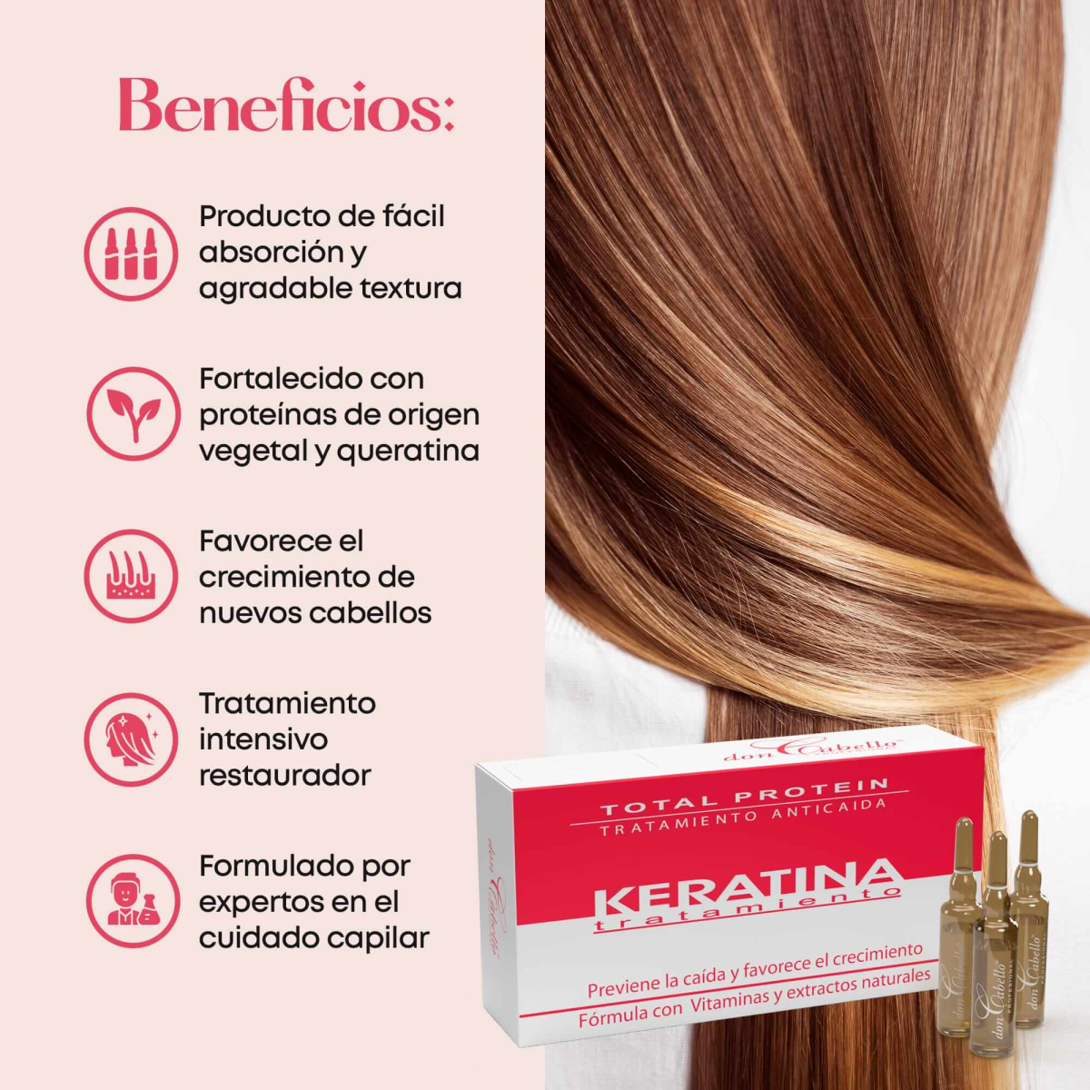 Ampollas Don Cabello Tratamiento Anticaída Con Keratina Capilares – 12 Ampollas X 10 Ml - Imagen 3