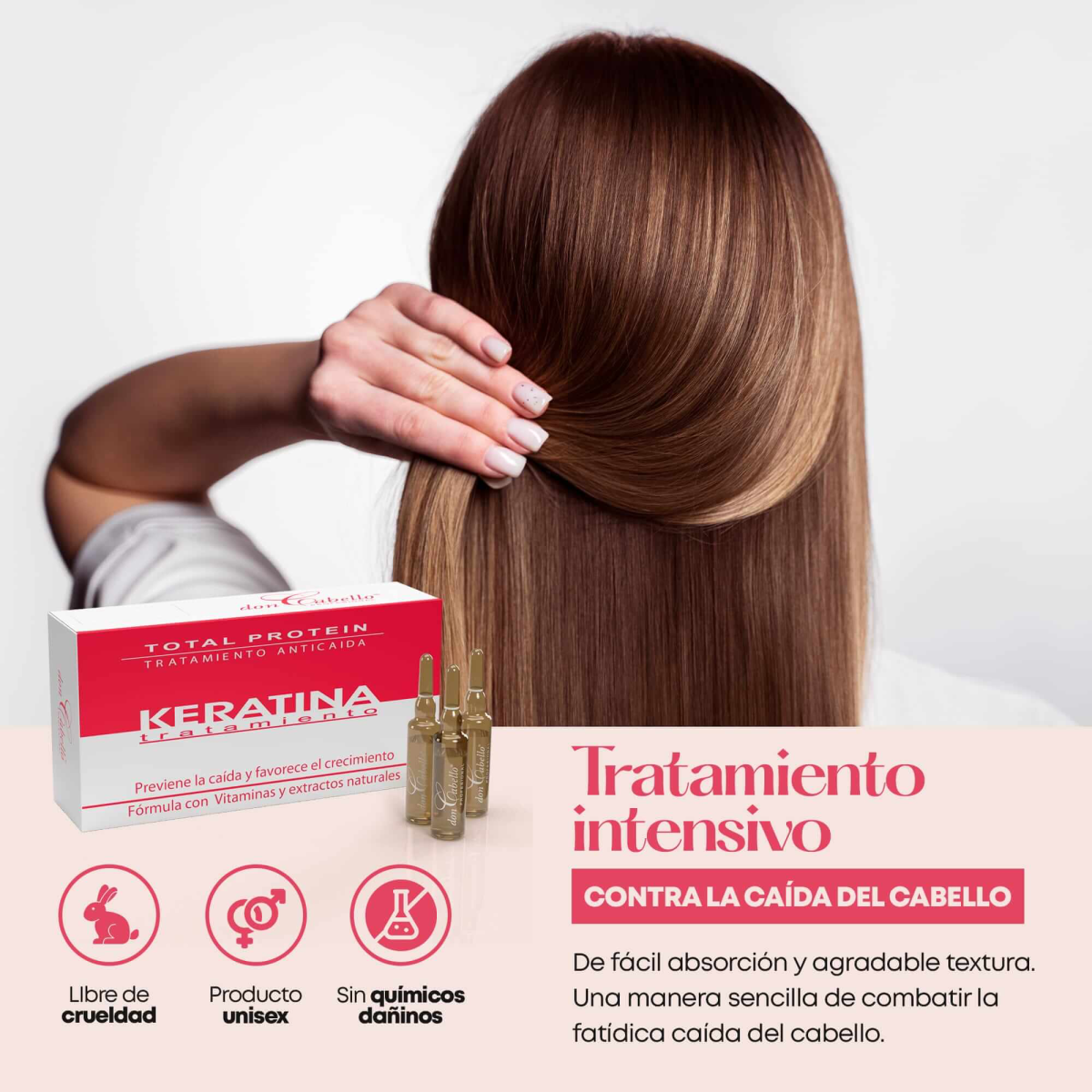 Ampollas Don Cabello Tratamiento Anticaída Con Keratina Capilares – 12 Ampollas X 10 Ml - Imagen 4