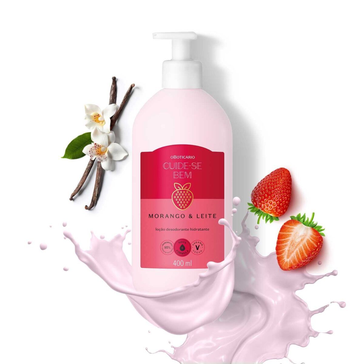 Loción Hidratante Corporal Fresa & Leite Cuide-Se Bem 400ml - Imagen 2