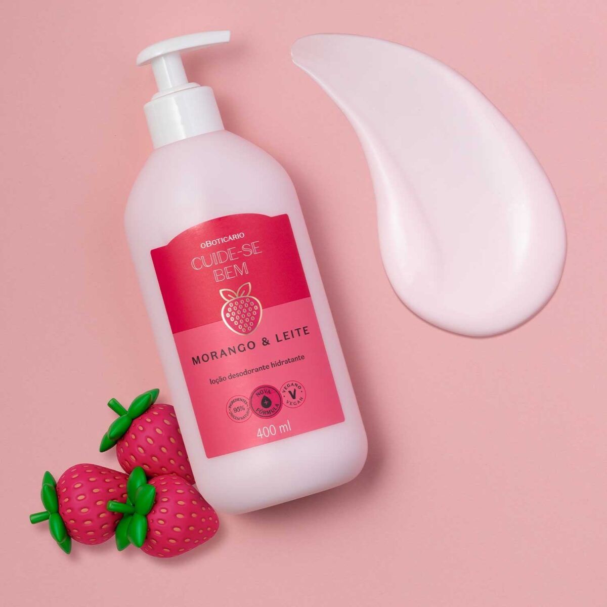 Loción Hidratante Corporal Fresa & Leite Cuide-Se Bem 400ml - Imagen 3